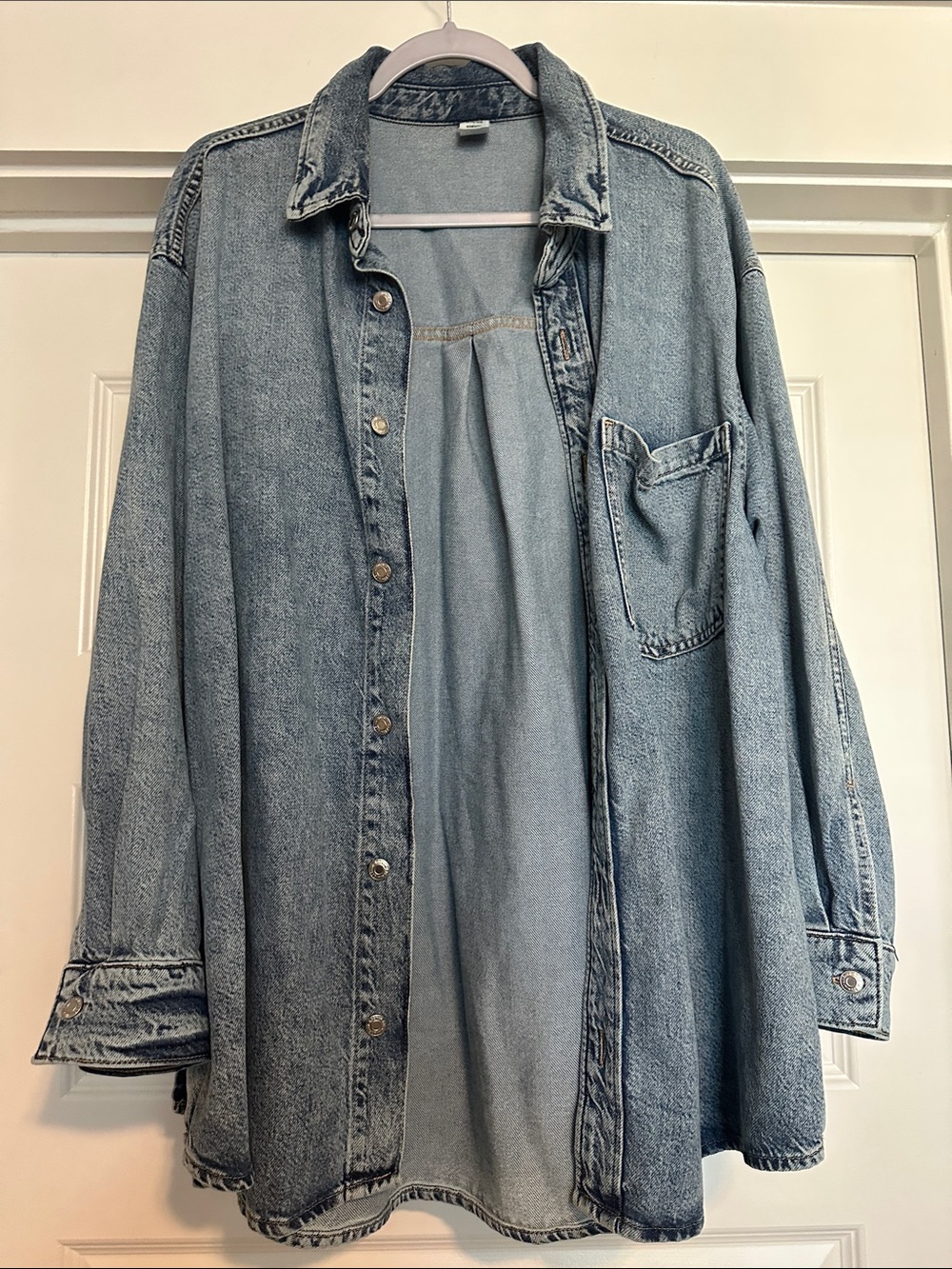 Oversized Medium Wash Denim Shirt Jacket